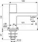 Standventil von Ideal Standard mit einer Ausladung von 101 mm. Technische Zeichnung zeigt Maße und Anschlüsse. Montierbar auf einer Standardinstallation.